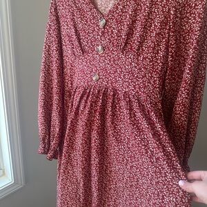 Red Floral Button-Up Dress